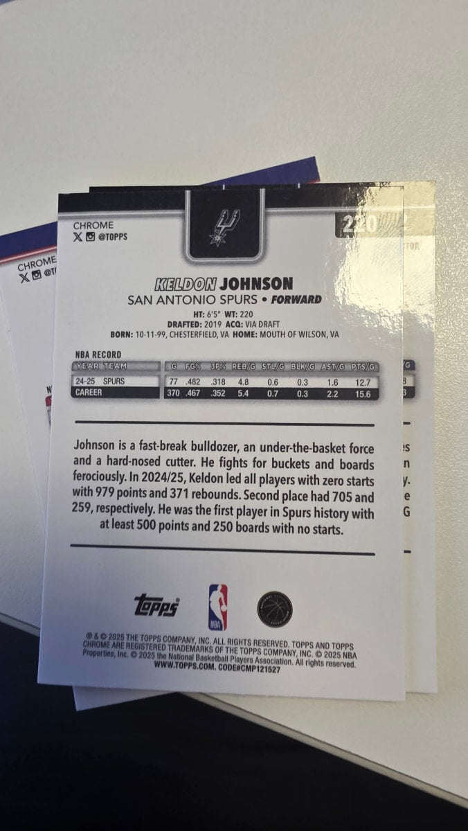 2025 Topps Chrome Keldon Johnson #220